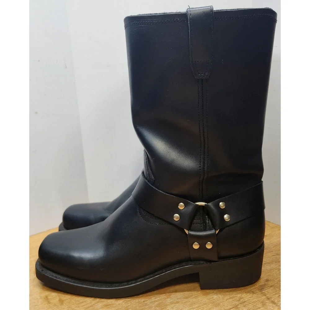 Dingo DI19057 Mens Black Leather Harness Motorcycle Boots Square Toe Size 11D